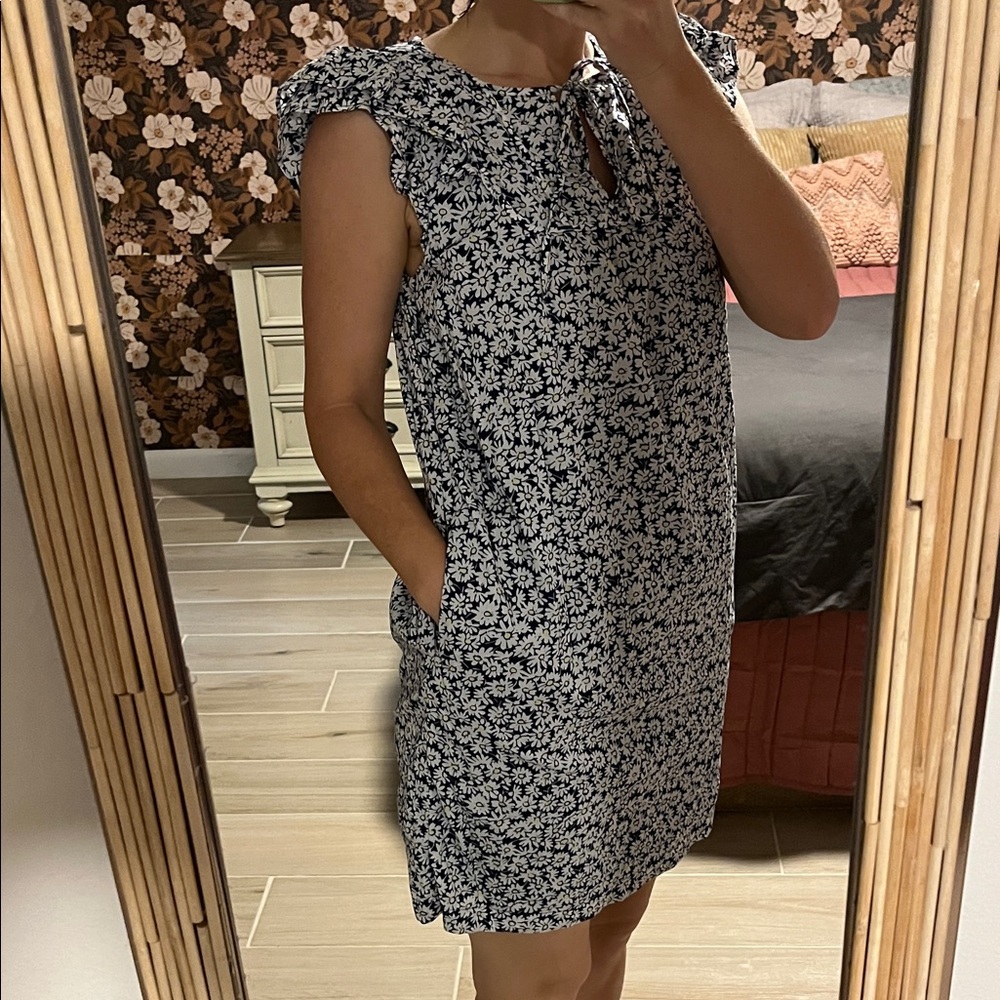 J. Crew Blue and White Floral Mini Dress with pockets!